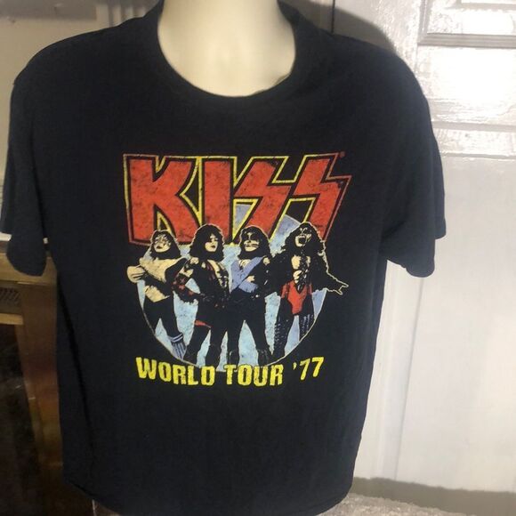 KISS "World Tour '77" Band Short Sleeve Graphic Tee Large L Vintage - Picture 1 of 4